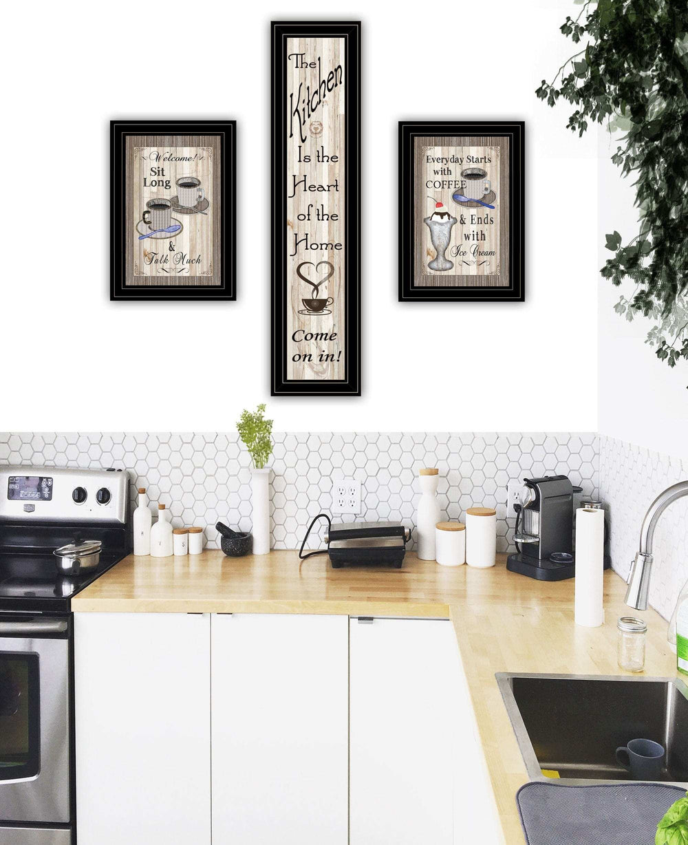Set Of Three Come On In Black Framed Print Kitchen Wall Art - Homeroots - Flyclothing LLC
