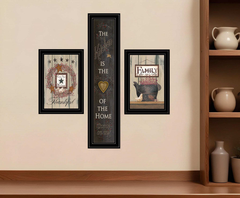 Set Of Three The Primitive Kitchen Black Framed Print Kitchen Wall Art - Homeroots - Flyclothing LLC