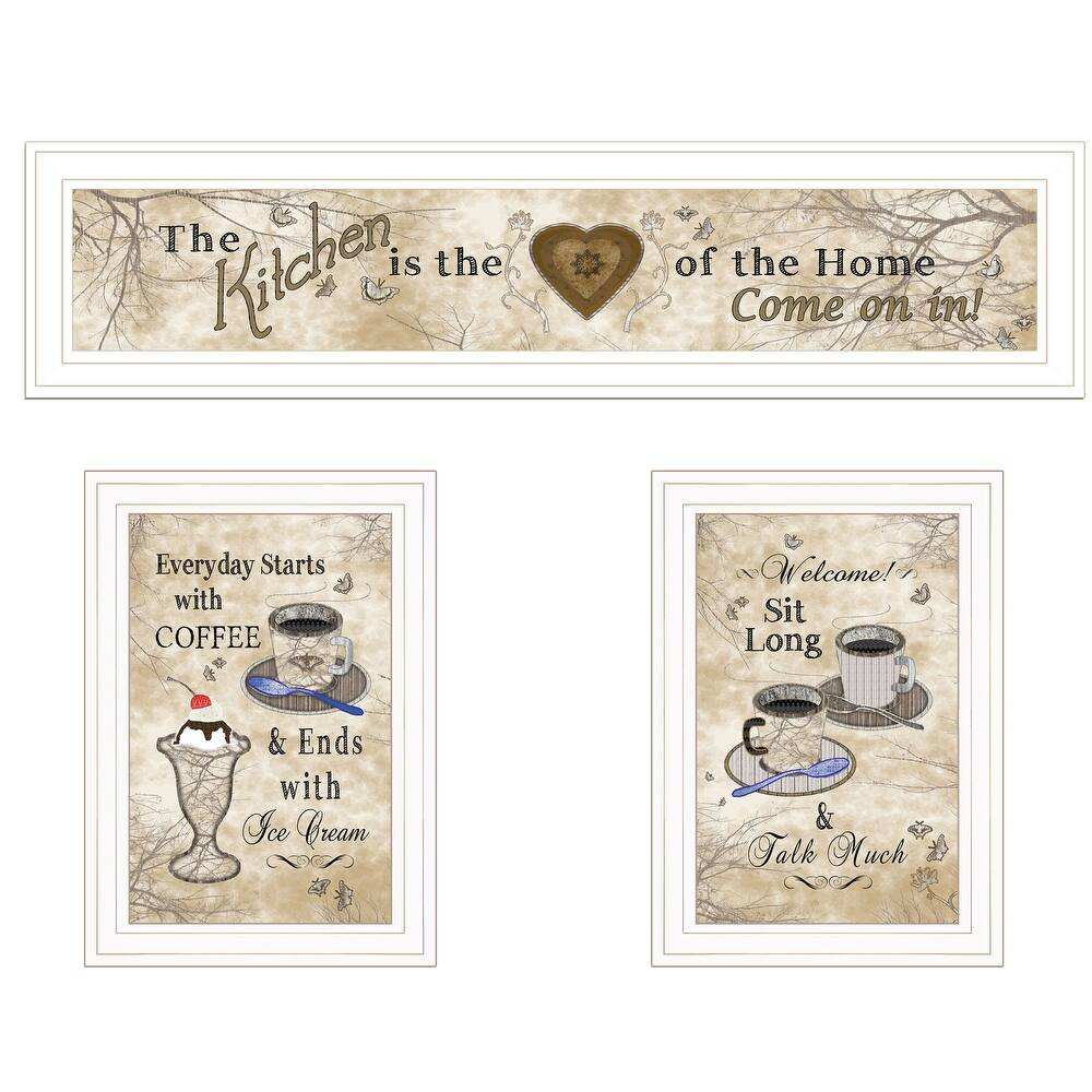 Set Of Three Love of Nature Kitchen White Framed Print Kitchen Wall Art - Homeroots - Flyclothing LLC
