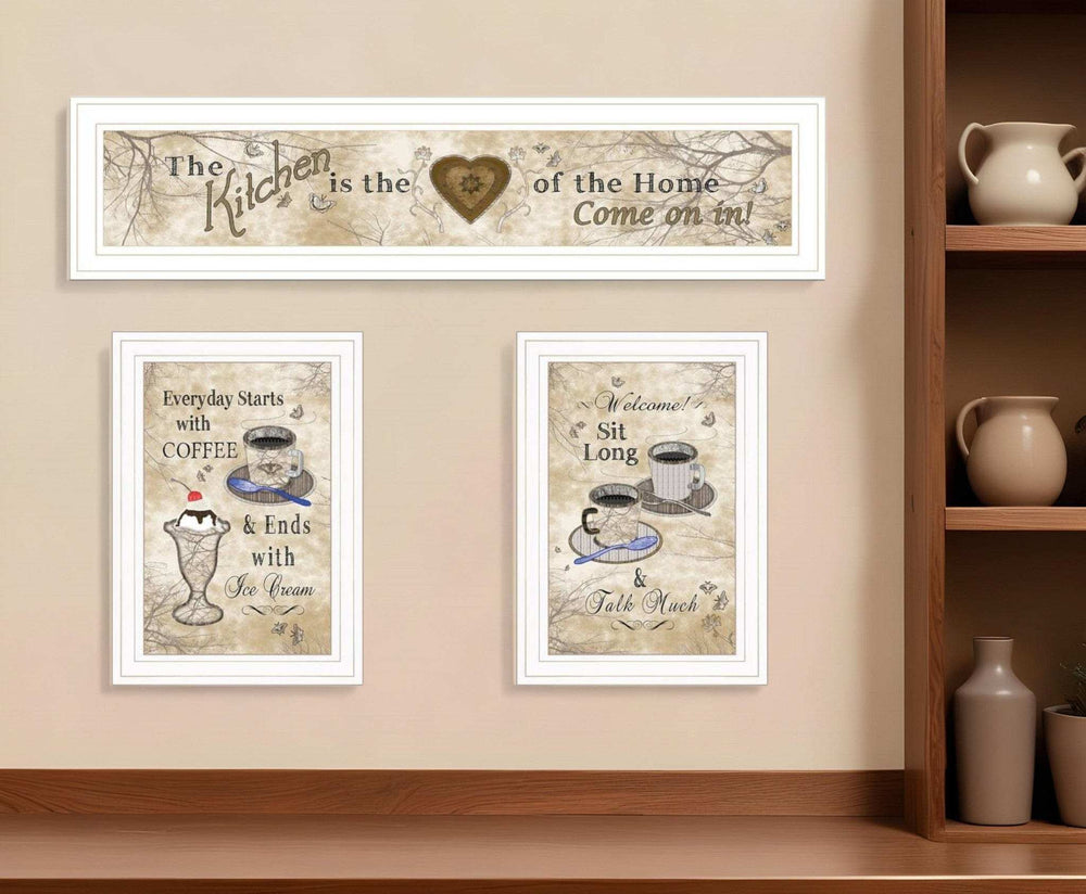 Set Of Three Love of Nature Kitchen White Framed Print Kitchen Wall Art - Homeroots - Flyclothing LLC