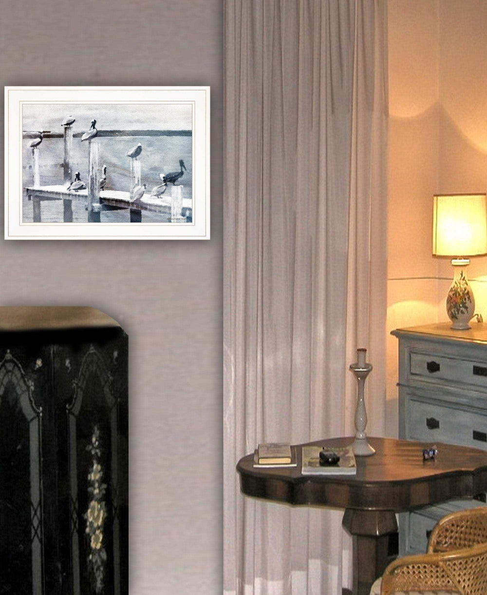 Birds on a Pier 2 White Framed Print Kitchen Wall Art - Homeroots - Flyclothing LLC