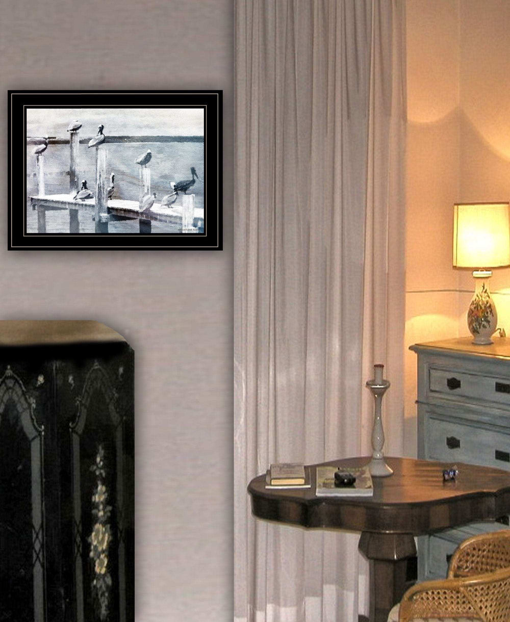 Birds on a Pier 3 Black Framed Print Kitchen Wall Art - Homeroots - Flyclothing LLC