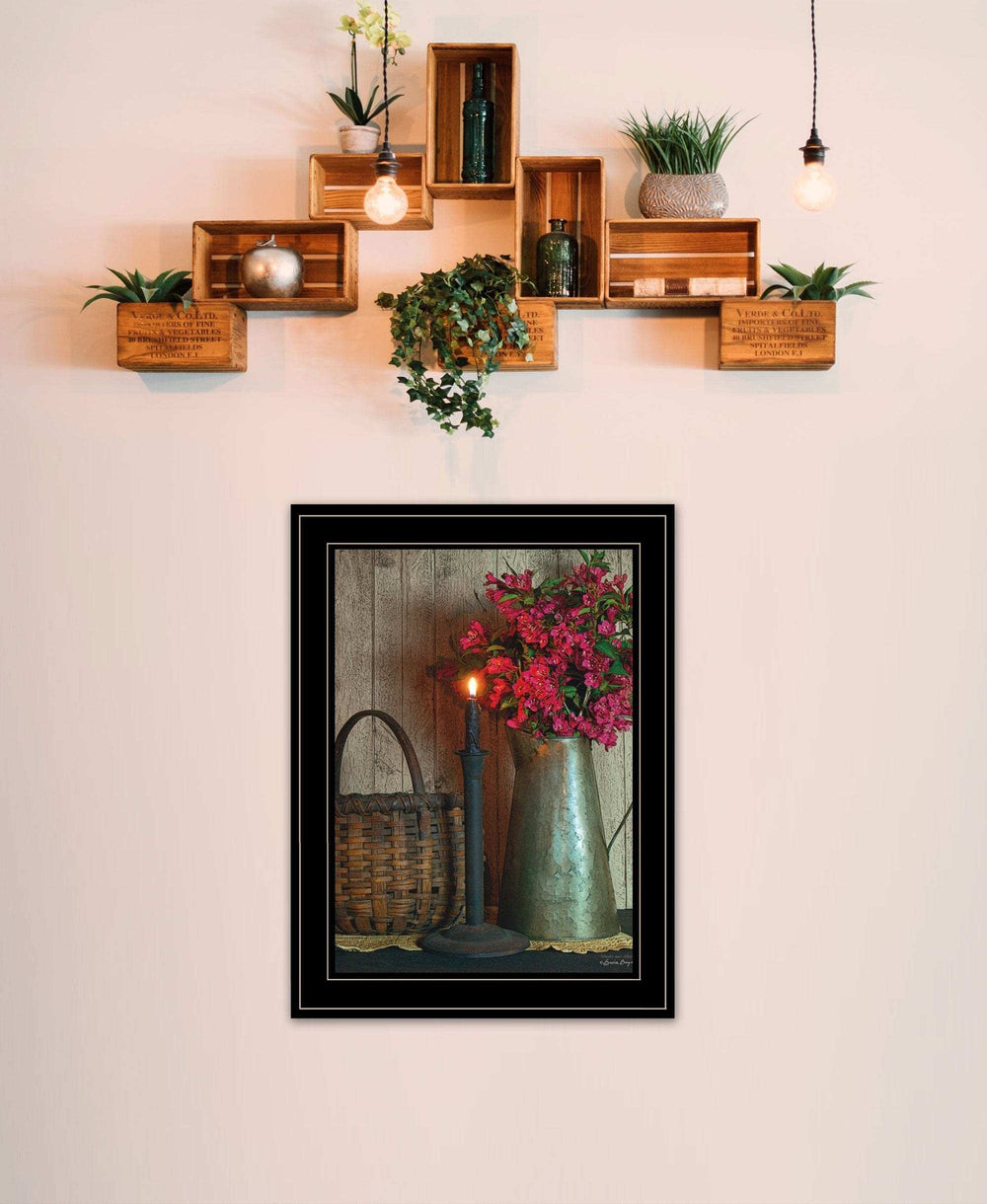 Basket and Blossoms Black Framed Print Wall Art - Homeroots - Flyclothing LLC