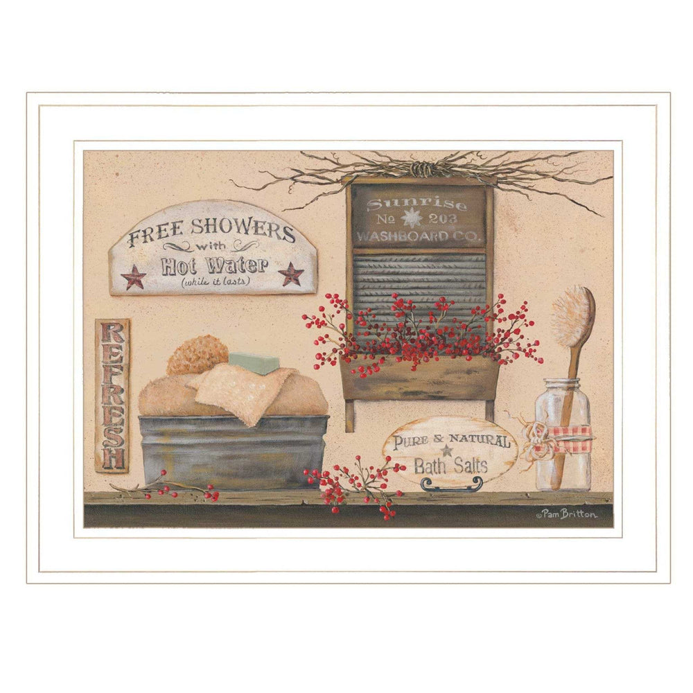 Free Showers 2 White Framed Print Bathroom Wall Art - Homeroots - Flyclothing LLC