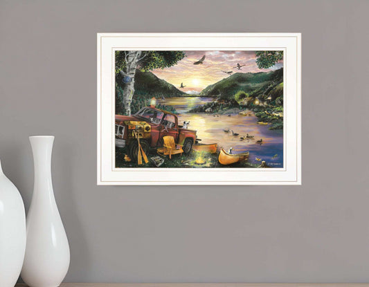 Lakefront Camping I 2 White Framed Print Wall Art - Homeroots - Flyclothing LLC