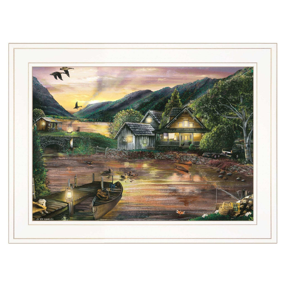 Lakefront Camping II 2 White Framed Print Wall Art - Homeroots - Flyclothing LLC