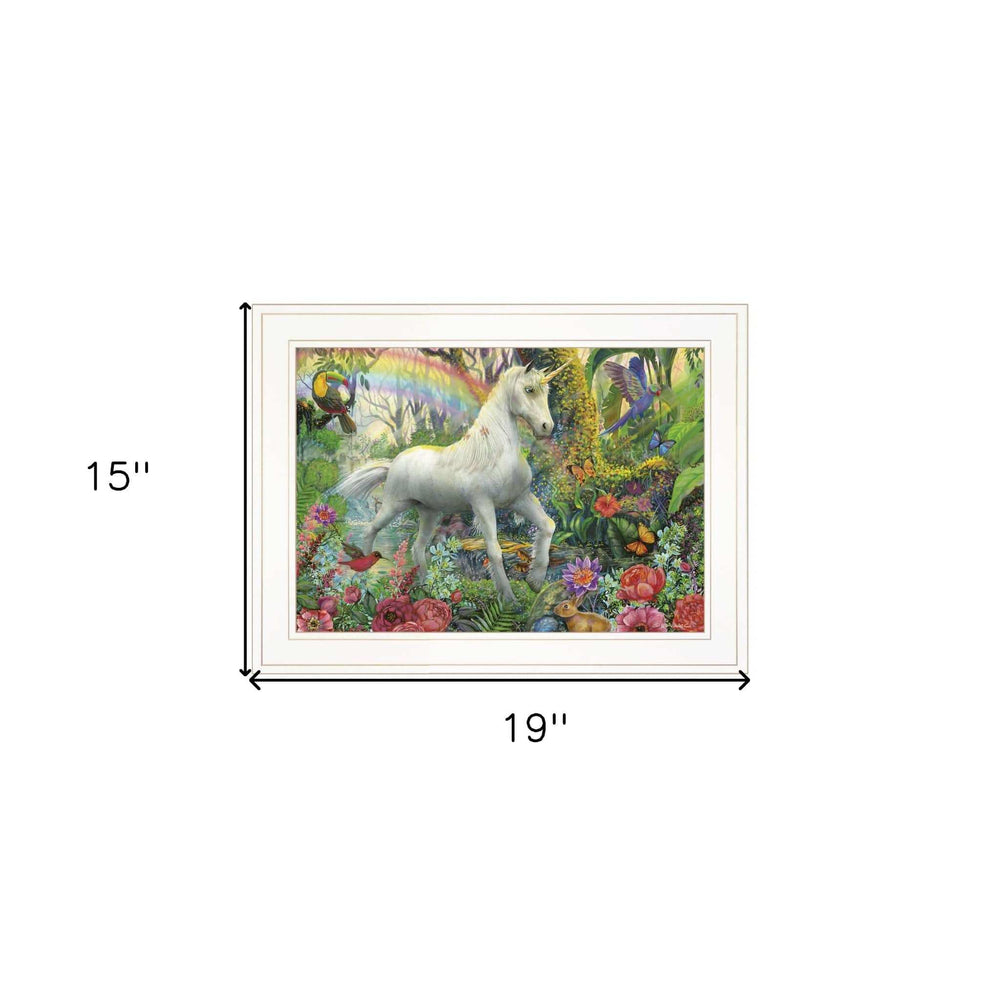 Rainbow Unicorn 2 White Framed Print Wall Art - Homeroots - Flyclothing LLC