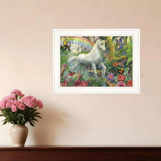 Rainbow Unicorn 2 White Framed Print Wall Art - Homeroots - Flyclothing LLC