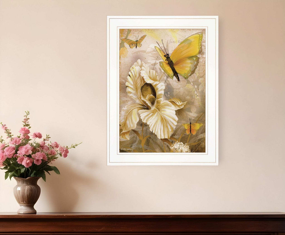 Flowers and Butterflies I 2 White Framed Print Wall Art - Homeroots - Flyclothing LLC
