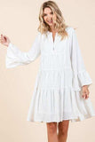 Mittoshop Tiered Notched Flare Sleeve Dress - Trendsi - Flyclothing LLC