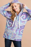 BiBi Brushed Circular Tie Dye Print Terry Hoodie - Trendsi - Flyclothing LLC