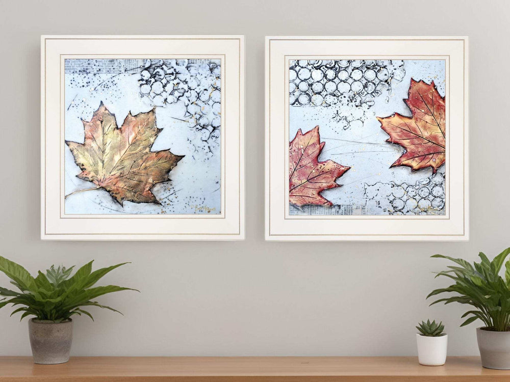 Set Of Two Channeling Fall Leaves White Framed Print Wall Art - Homeroots - Flyclothing LLC