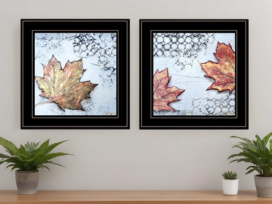 Set Of Two Channeling Fall Leaves Black Framed Print Wall Art - Homeroots - Flyclothing LLC