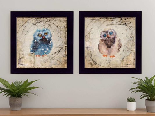 Set Of Two Wonder Years Owls Black Framed Print Wall Art - Homeroots - Flyclothing LLC