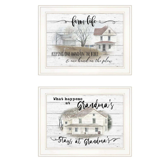 Set Of Two Stays at Grandmas 1 White Framed Print Wall Art - Homeroots - Flyclothing LLC