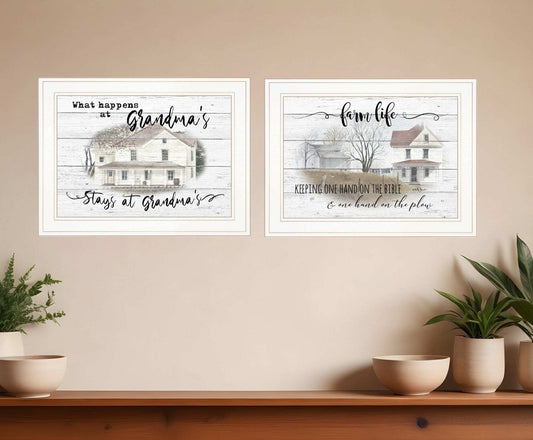 Set Of Two Stays at Grandmas 1 White Framed Print Wall Art - Homeroots - Flyclothing LLC