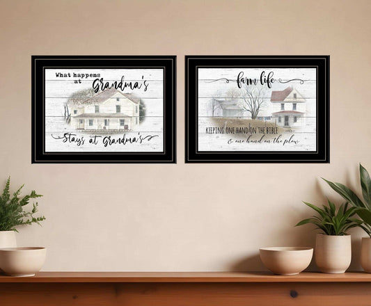 Set Of Two Stays at Grandmas 2 Black Framed Print Wall Art - Homeroots - Flyclothing LLC