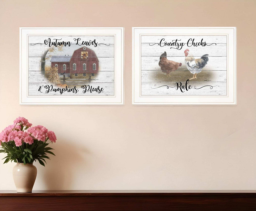 Set Of Two Country Living White Framed Print Wall Art - Homeroots - Flyclothing LLC