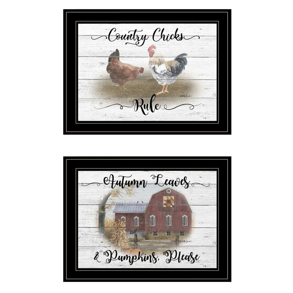 Set Of Two Chickens and Autumn Black Framed Print Wall Art - Homeroots - Flyclothing LLC