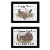 Set Of Two Chickens and Autumn Black Framed Print Wall Art - Homeroots - Flyclothing LLC