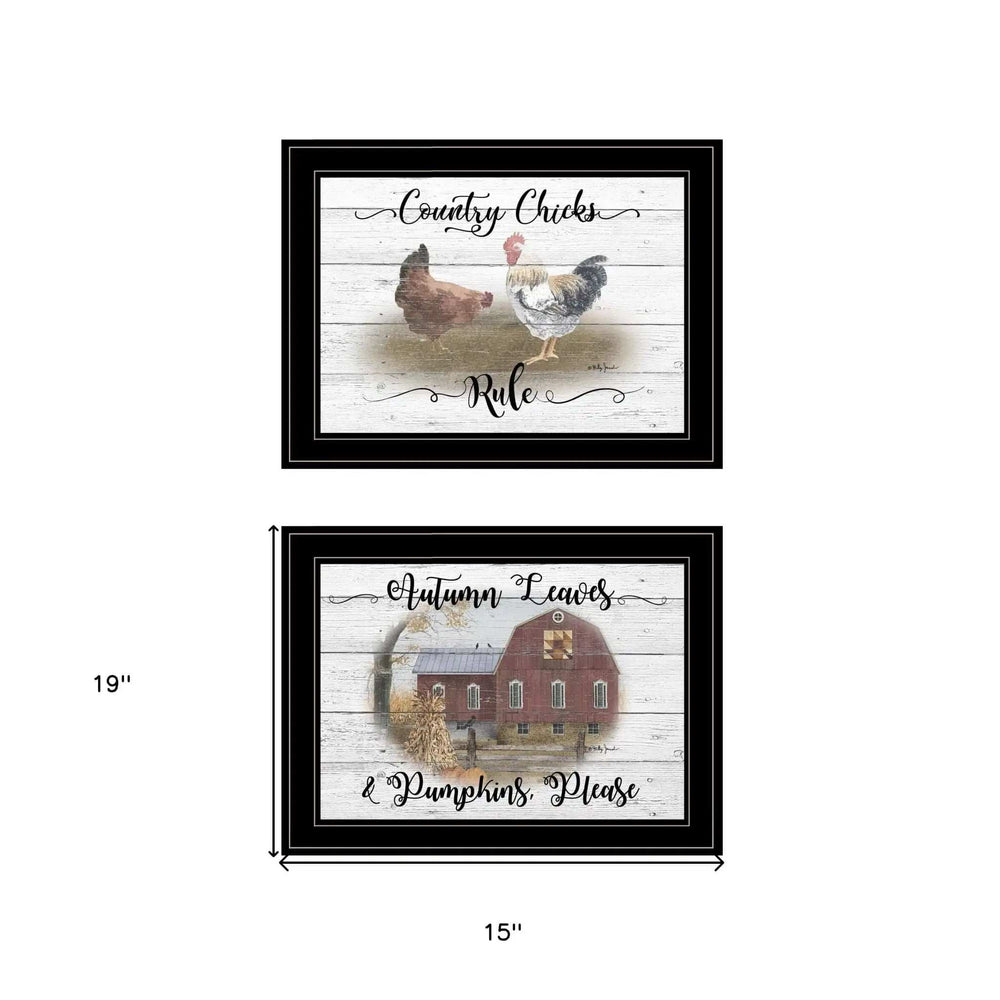 Set Of Two Chickens and Autumn Black Framed Print Wall Art - Homeroots - Flyclothing LLC