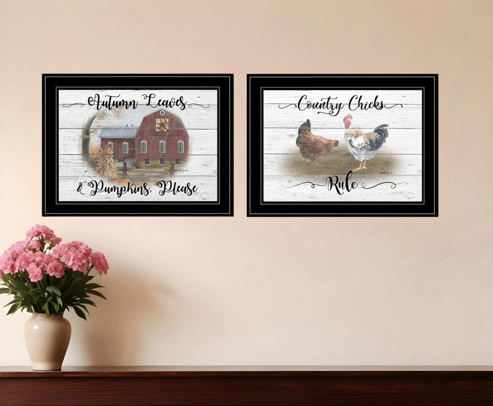 Set Of Two Chickens and Autumn Black Framed Print Wall Art - Homeroots - Flyclothing LLC