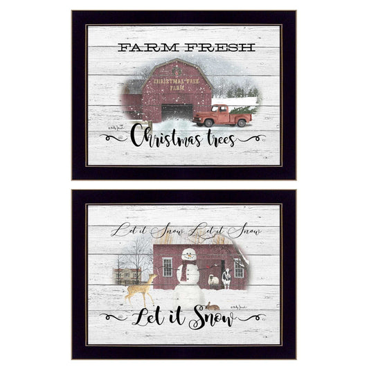 Set Of Two Farm Christmas Black Framed Print Wall Art - Homeroots - Flyclothing LLC