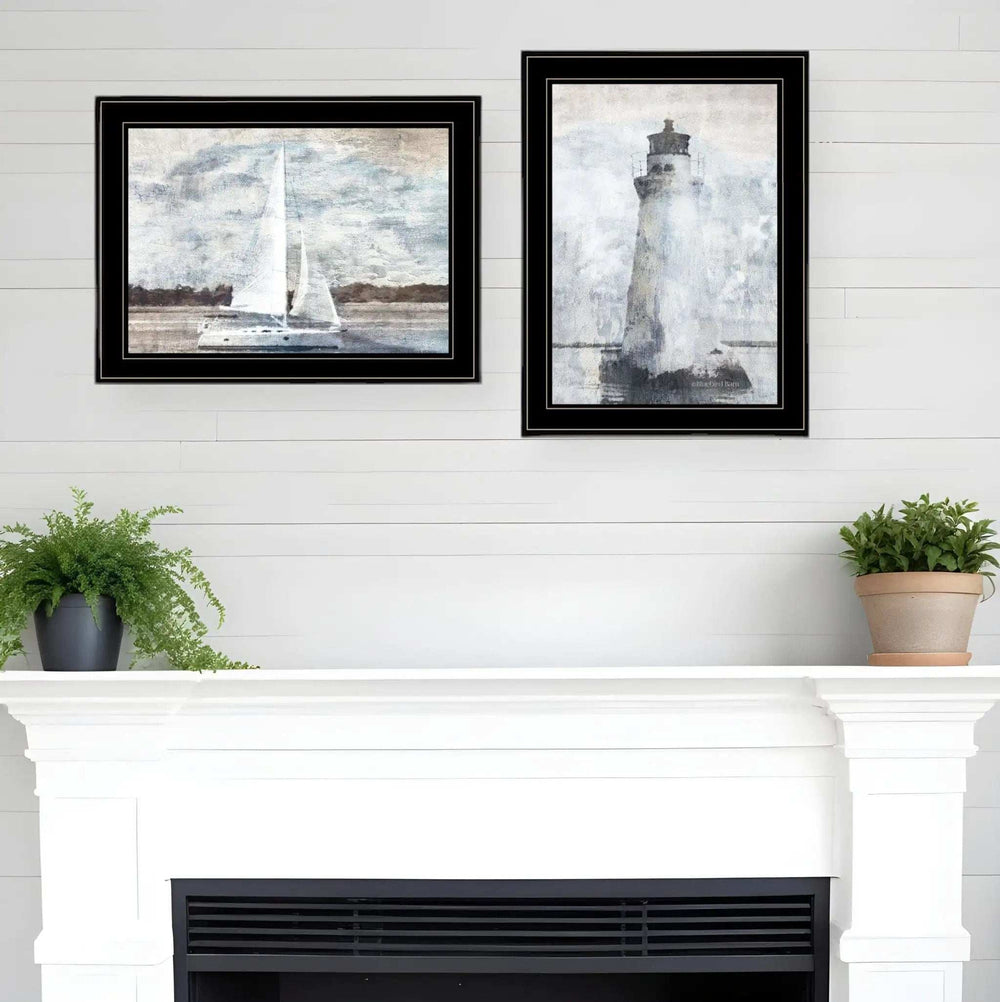 Set Of Two Lighthouse Sailboat 2 Black Framed Print Wall Art - Homeroots - Flyclothing LLC
