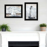 Set Of Two Lighthouse Sailboat 2 Black Framed Print Wall Art - Homeroots - Flyclothing LLC