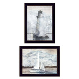 Set Of Two Lighthouse Sailboat Black Single Rim Framed Print Wall Art - Homeroots - Flyclothing LLC