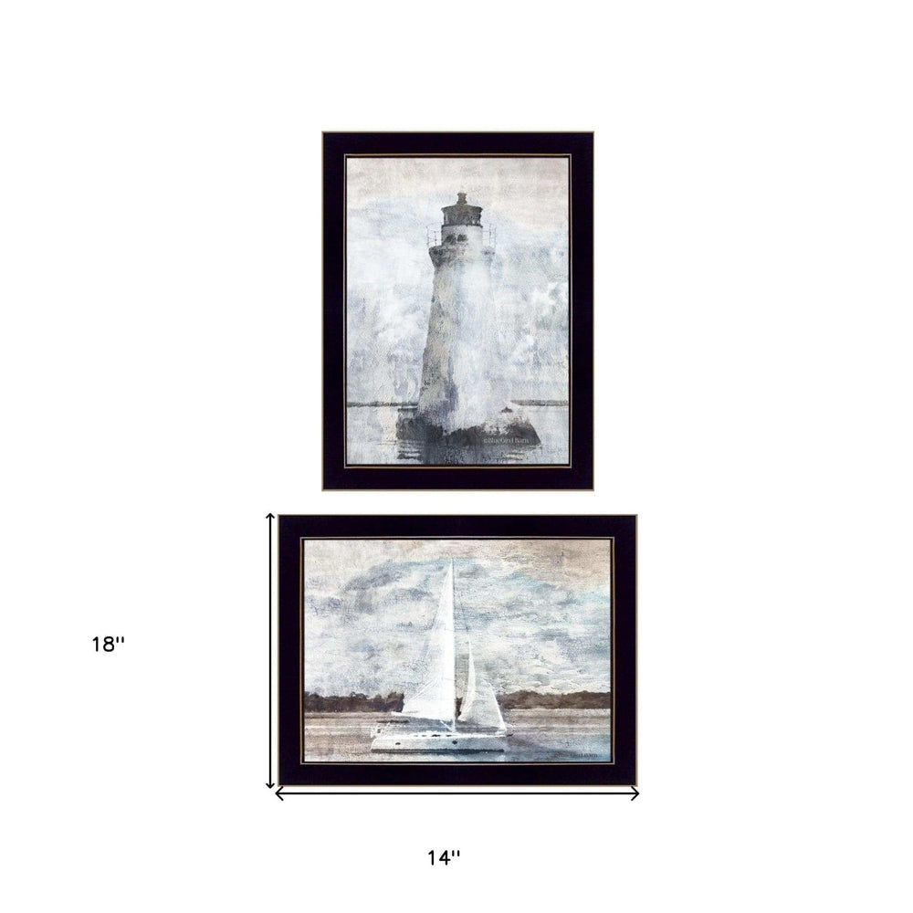 Set Of Two Lighthouse Sailboat Black Single Rim Framed Print Wall Art - Homeroots - Flyclothing LLC