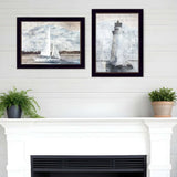 Set Of Two Lighthouse Sailboat Black Single Rim Framed Print Wall Art - Homeroots - Flyclothing LLC