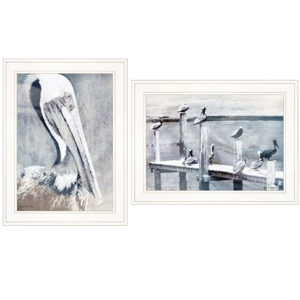 Set Of Two Pelican Party White Framed Coastal Wall Art - Homeroots - Flyclothing LLC