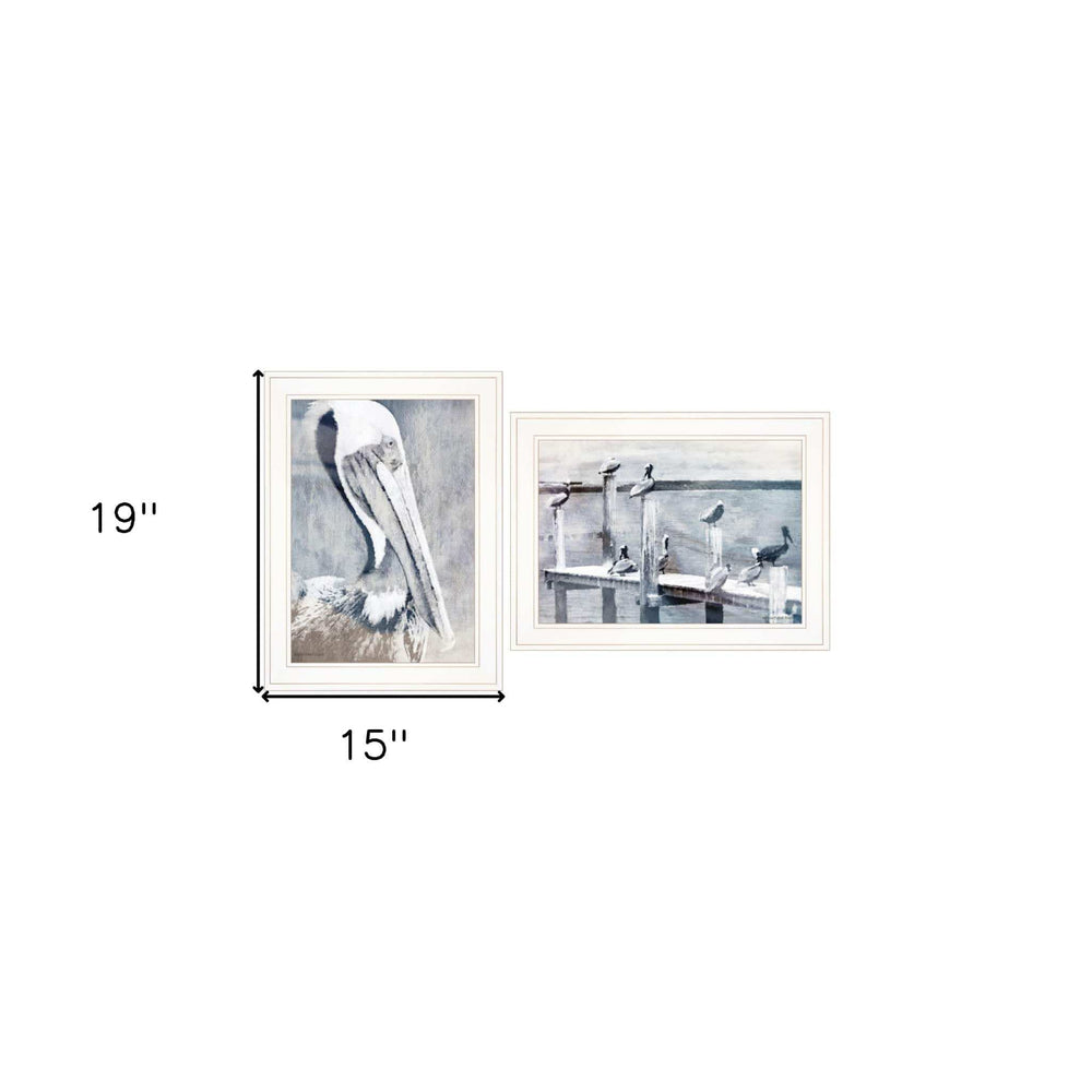 Set Of Two Pelican Party White Framed Coastal Wall Art - Homeroots - Flyclothing LLC