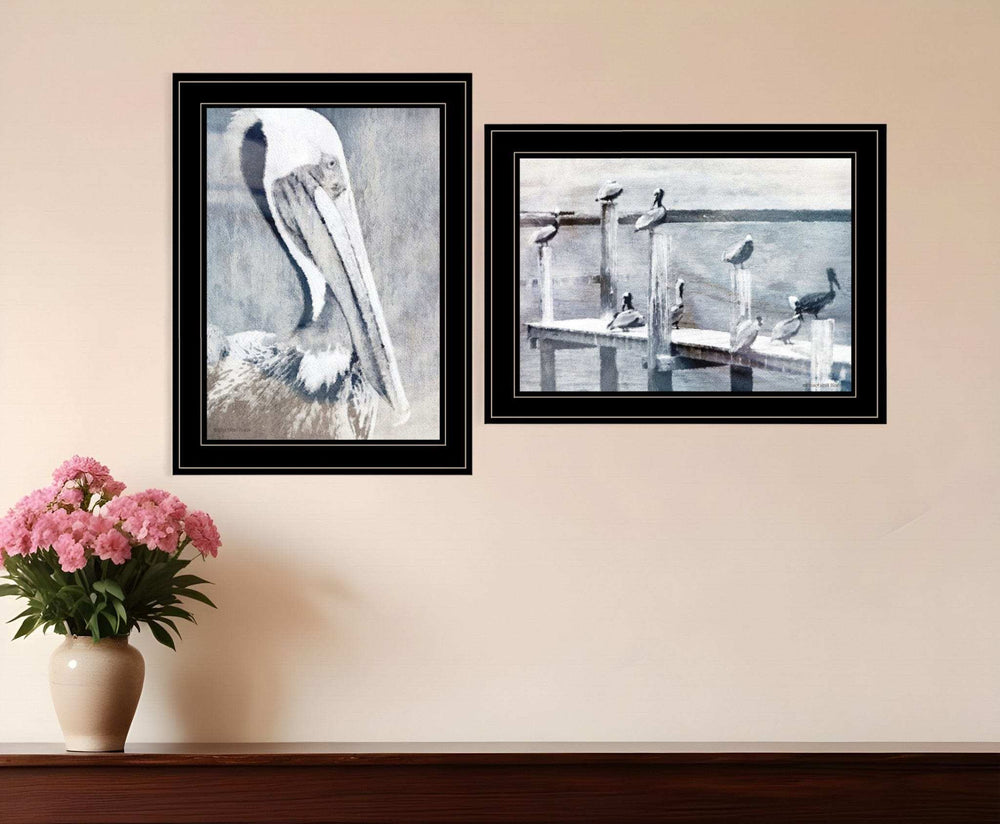 Set Of Two Pelican Party Black Framed Coastal Wall Art - Homeroots - Flyclothing LLC