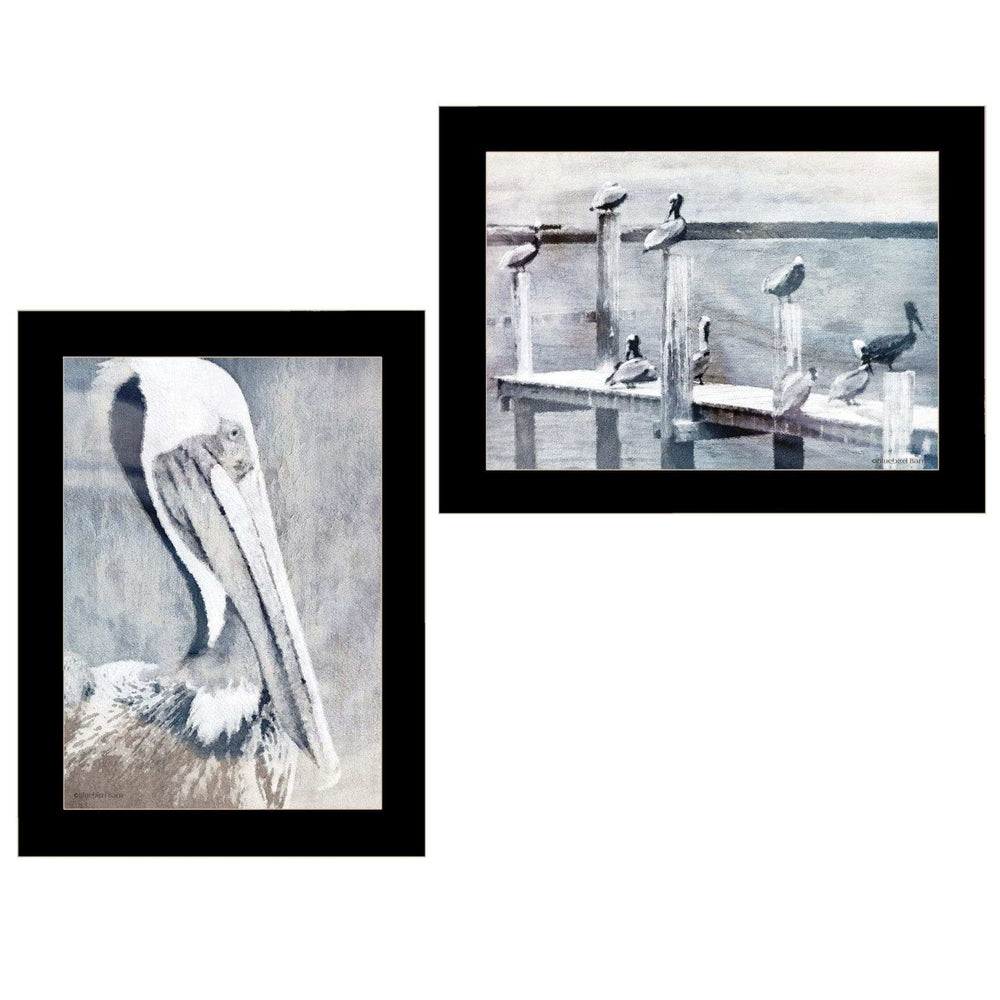 Set Of Two Pelican Party Black Framed Coastal Wall Art - Homeroots - Flyclothing LLC