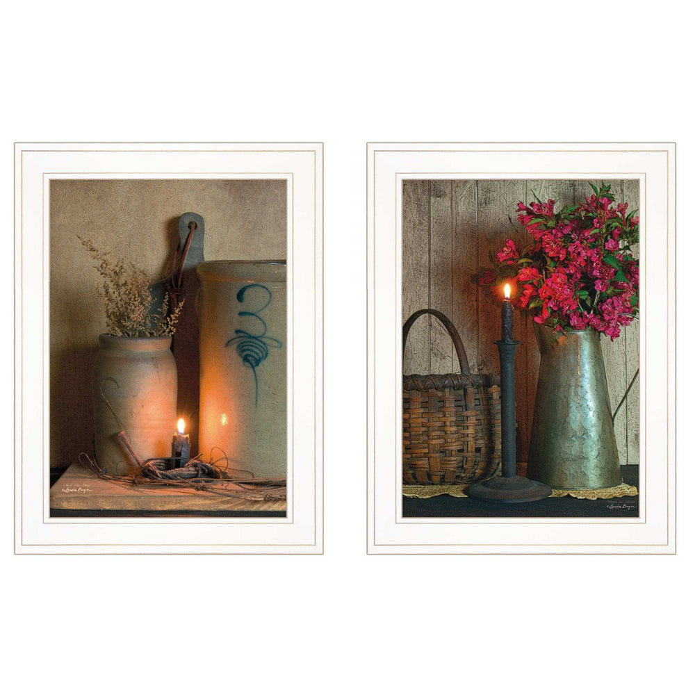 Set Of Two Country Candlelight White Framed Print Wall Art - Homeroots - Flyclothing LLC