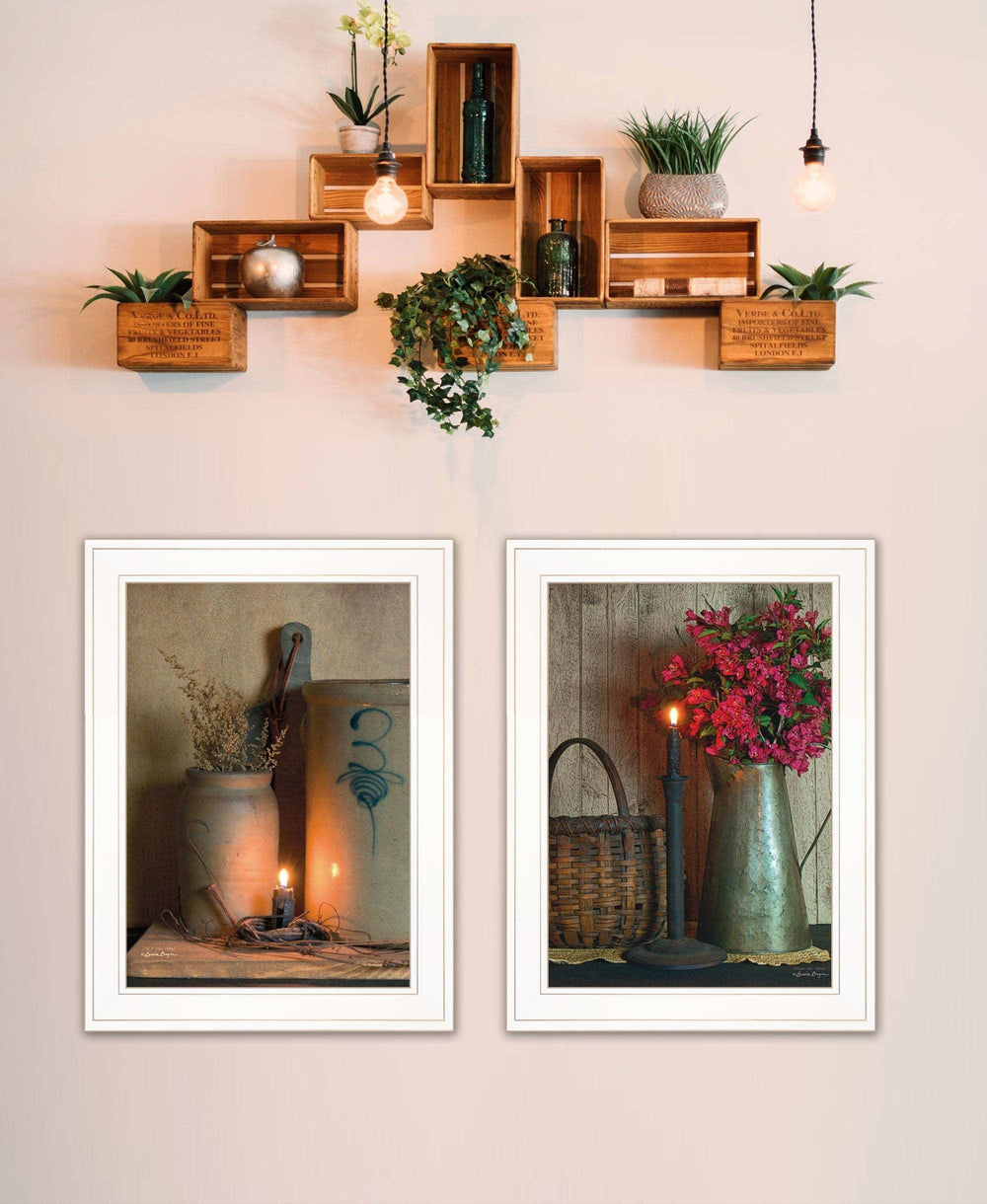 Set Of Two Country Candlelight White Framed Print Wall Art - Homeroots - Flyclothing LLC