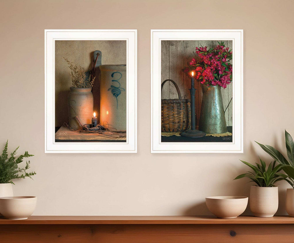 Set Of Two Country Candlelight White Framed Print Wall Art - Homeroots - Flyclothing LLC