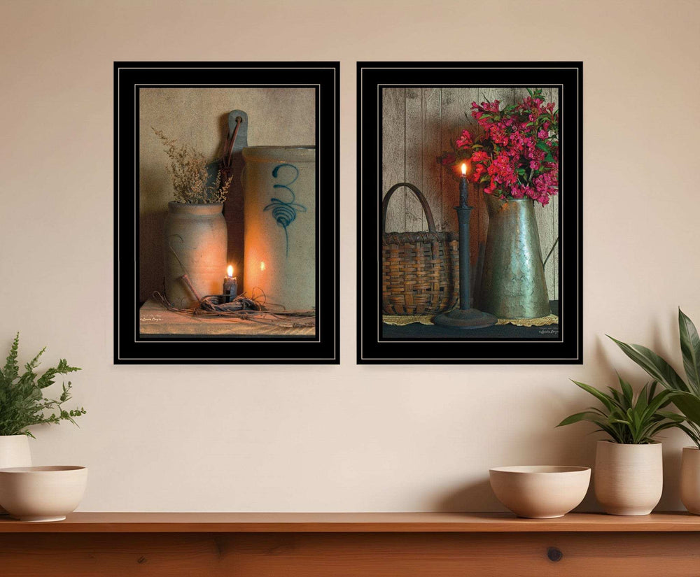 Set Of Two Country Candlelight Black Framed Print Wall Art - Homeroots - Flyclothing LLC