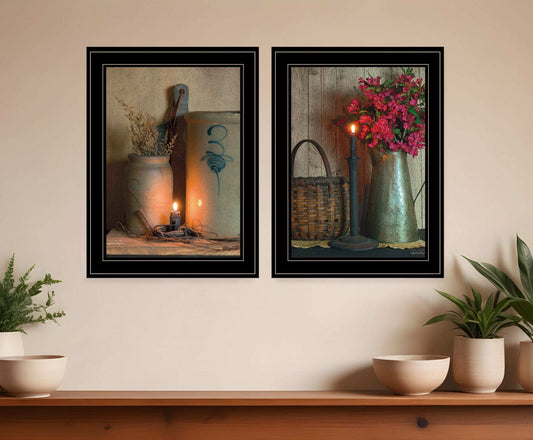 Set Of Two Country Candlelight Black Framed Print Wall Art - Homeroots - Flyclothing LLC
