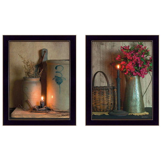 Set Of Two Country Candlelight Black Framed Print Wall Art - Homeroots - Flyclothing LLC