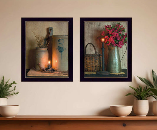 Set Of Two Country Candlelight Black Framed Print Wall Art - Homeroots - Flyclothing LLC