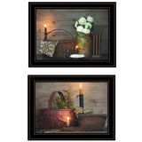 Set Of Two Baskets and Flowers Black Framed Print Wall Art - Homeroots - Flyclothing LLC