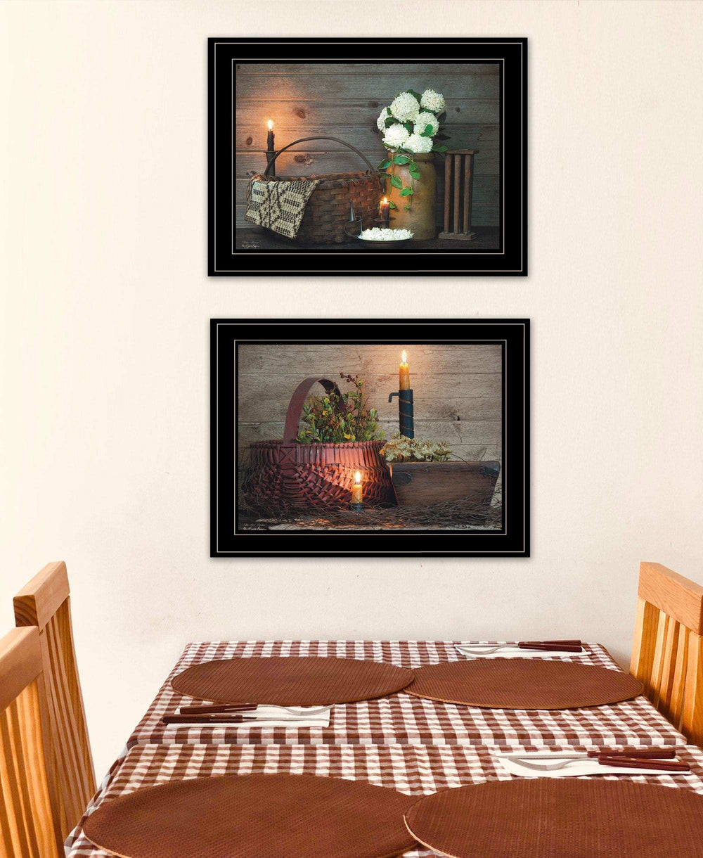Set Of Two Baskets and Flowers Black Framed Print Wall Art - Homeroots - Flyclothing LLC