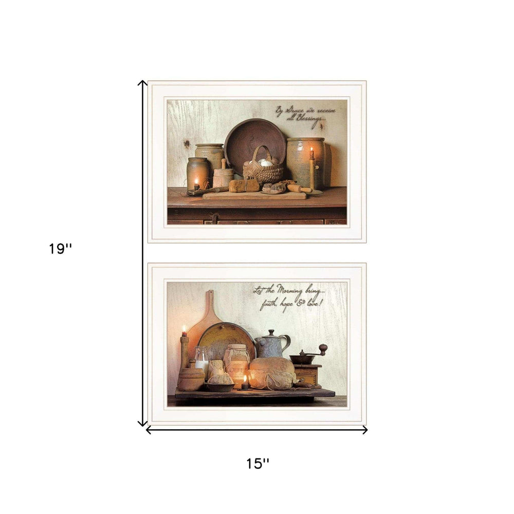 Set Of Two By Grace 1 White Framed Print Kitchen Wall Art - Homeroots - Flyclothing LLC