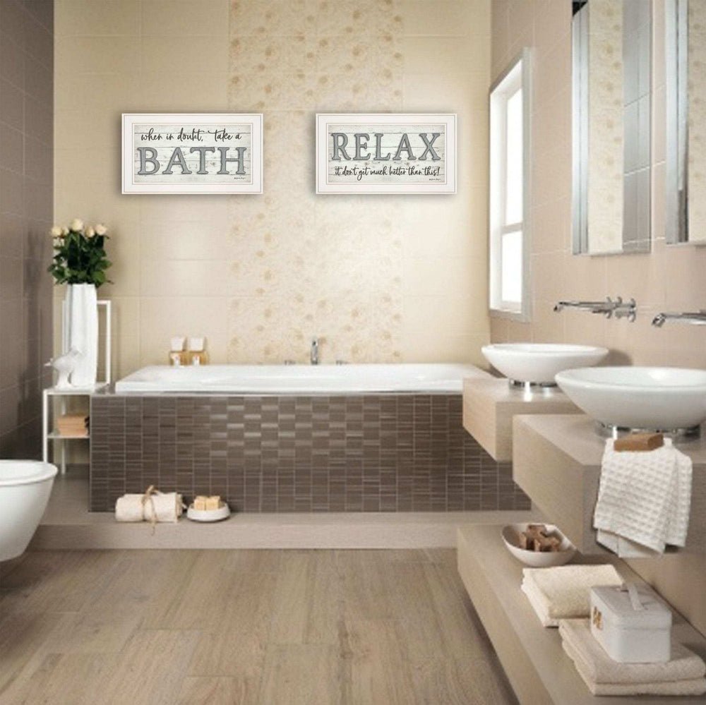 Set Of Two Bath Relax 1 White Framed Print Bathroom Wall Art - Homeroots - Flyclothing LLC