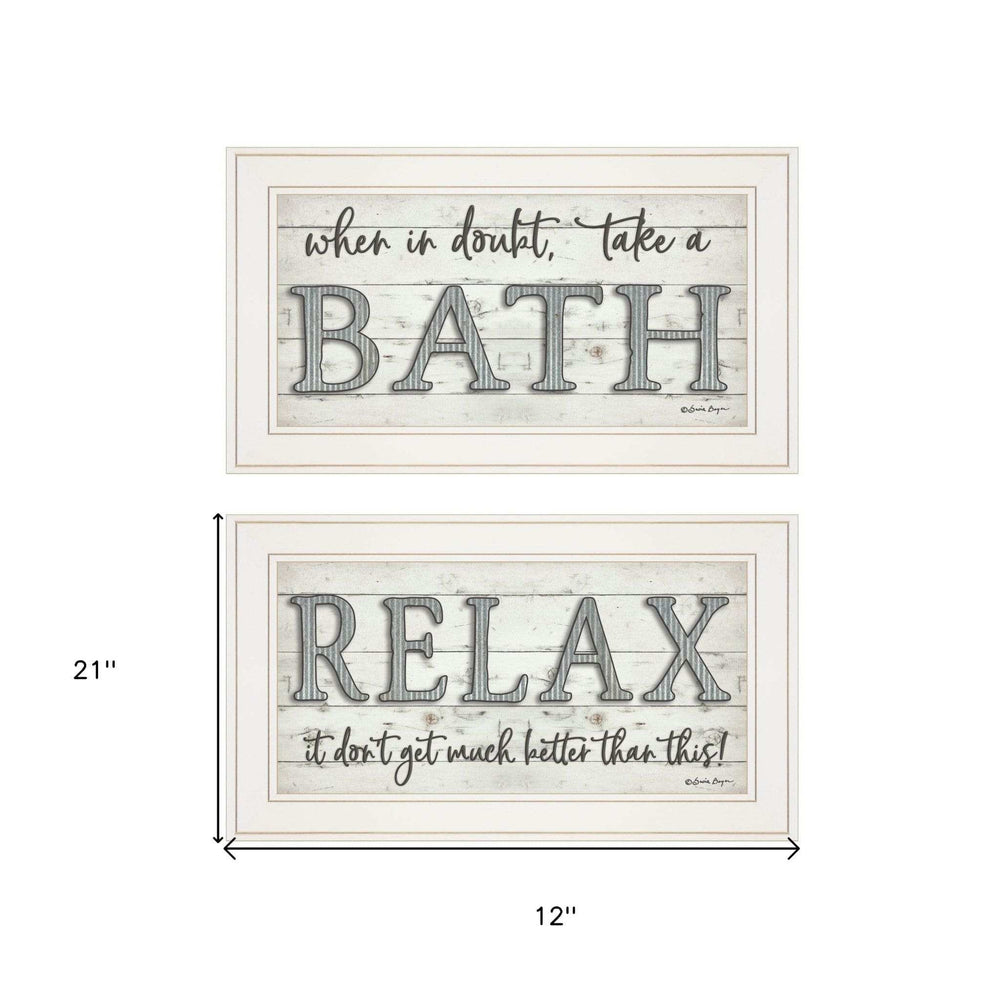 Set Of Two Bath Relax 1 White Framed Print Bathroom Wall Art - Homeroots - Flyclothing LLC