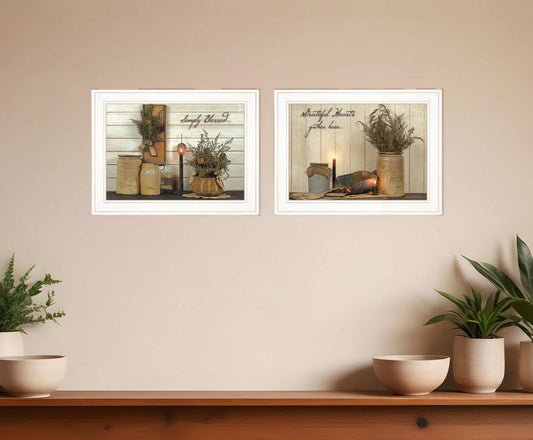 Set Of Two Blessed Gathering 1 White Framed Print Kitchen Wall Art - Homeroots - Flyclothing LLC
