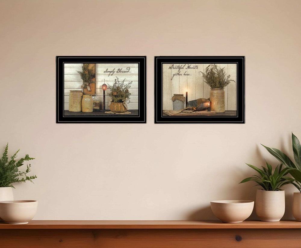 Set Of Two Blessed Gathering 2 Black Framed Print Kitchen Wall Art - Homeroots - Flyclothing LLC